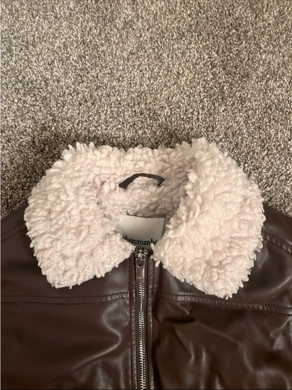 Abercrombie Kids Brown Faux Leather Sherpa Collar Bomber Jacket Boys Girls 5/6